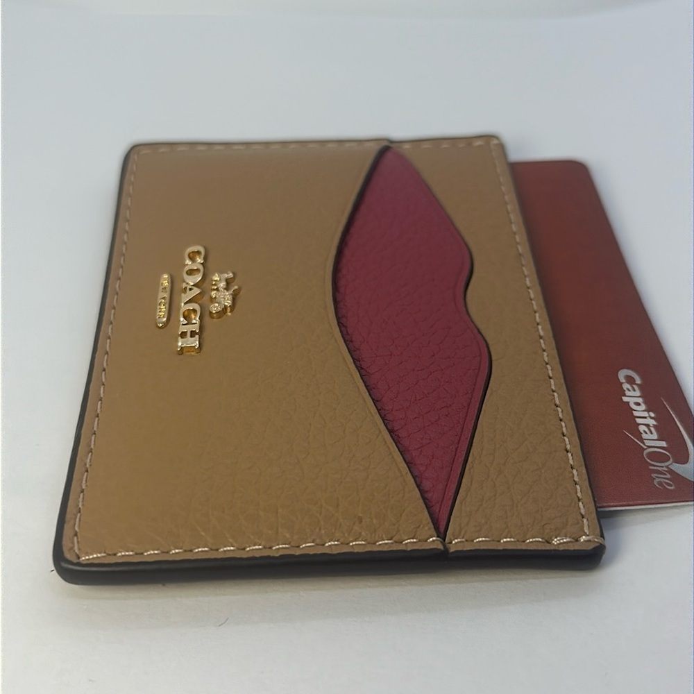 NWT Coach Card Case Wallet Pink Tan Leather Slim ID Holder - Picture 10 of 16